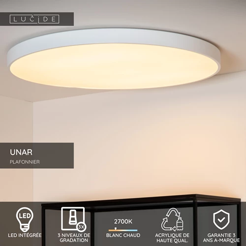 Lucide UNAR - Plafonnier - Ø 80 cm - LED 3 StepDim - 1x80W 2700K - Blanc - USP